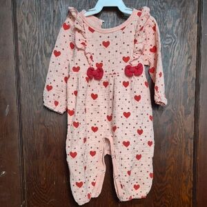 Source Unknown Pink and Red Heart Kids Footie